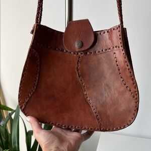 Vintage Handmade Brown Leather Shoulder Bag